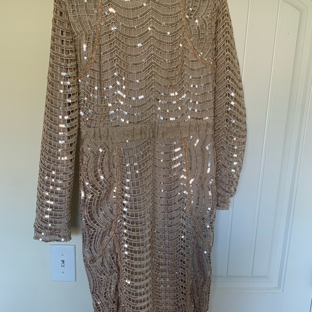 Prettylittlething champagne gold sequin dress